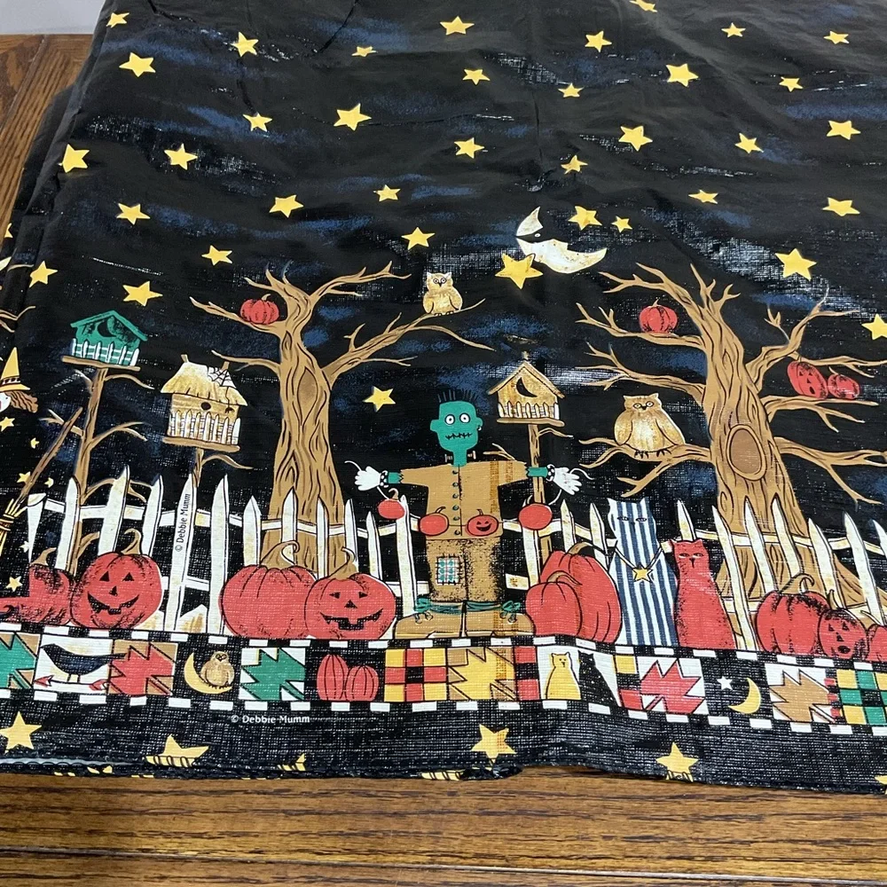 Debbie Mumm Spooky Halloween Tablecloth with Pumpkins 🎃 Cats 🐈‍⬛ Owls 🦉Stars